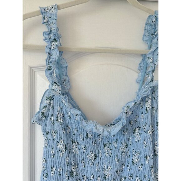 Lush Blue Floral Cotton Mini Dress Medium - Picture 11 of 13